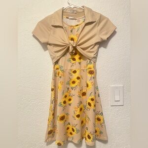 Beautees Sunflower Dress with Tan Bolero